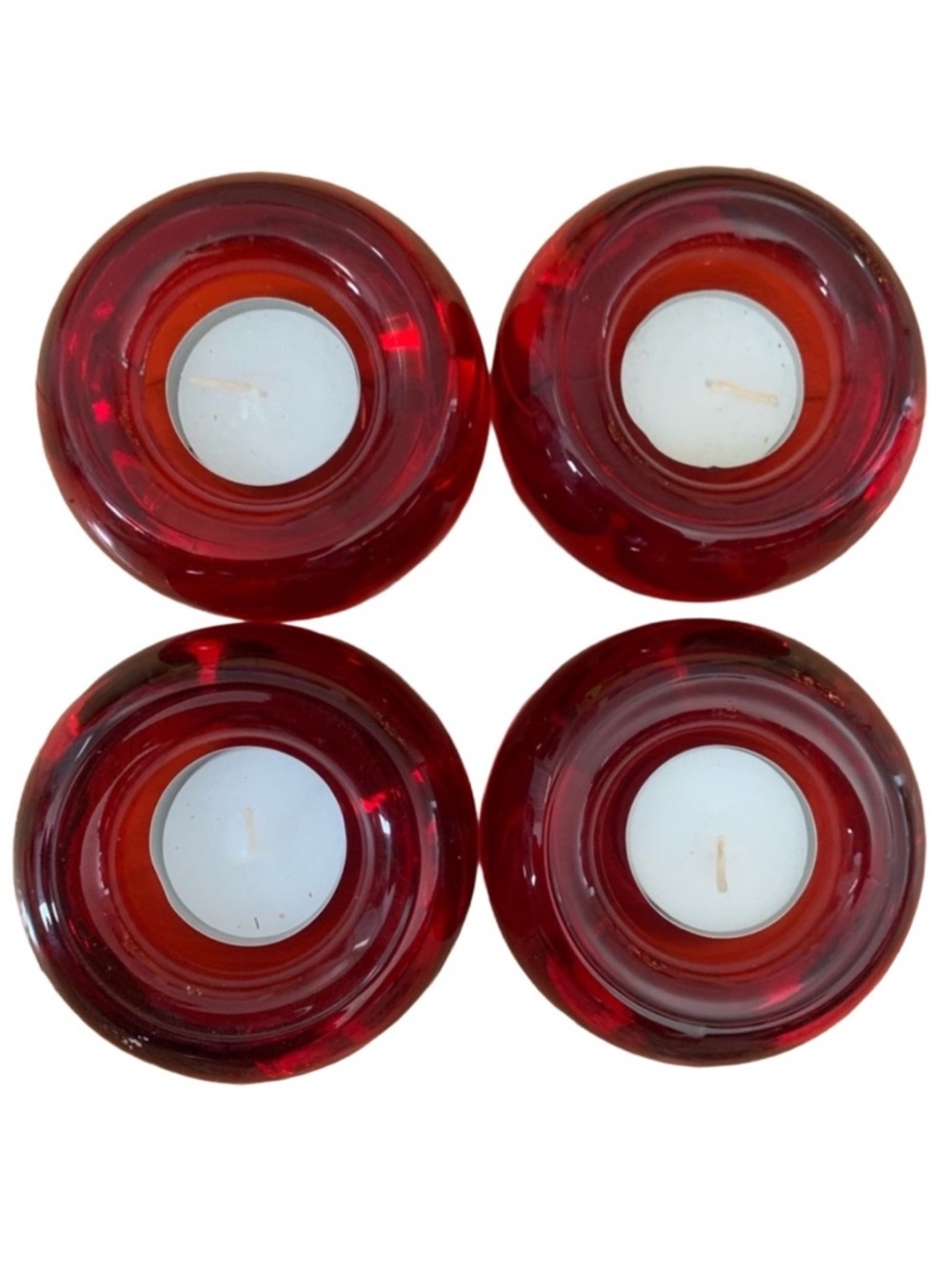 (4) CRATE & BARREL Red Tea Light Candle Heavy Weight Votives